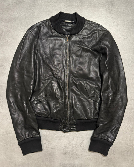 AW2008 Dolce & Gabbana Black Lambskin Minimalist Pure Leather Jacket (M) - 1