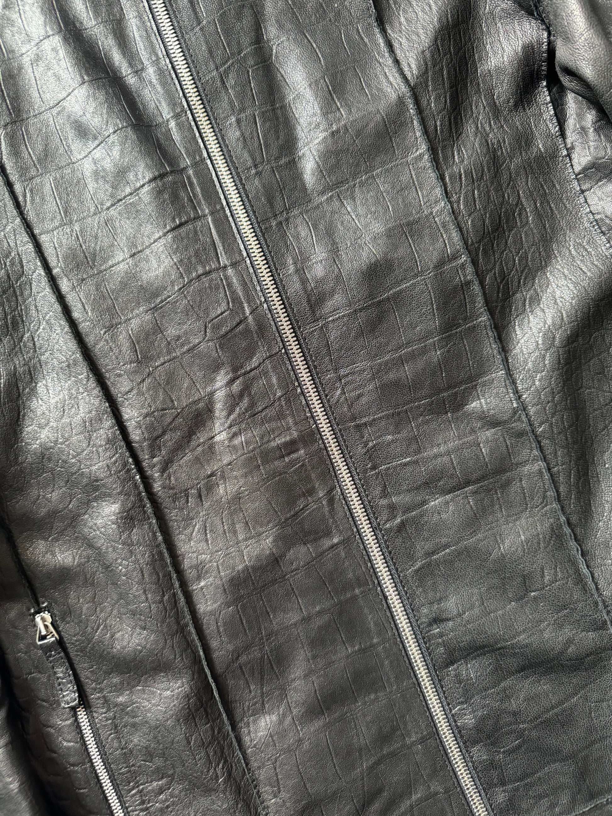 SS2011 Emporio Armani Black Leather Crocodile Effect Jacket (M) - 10