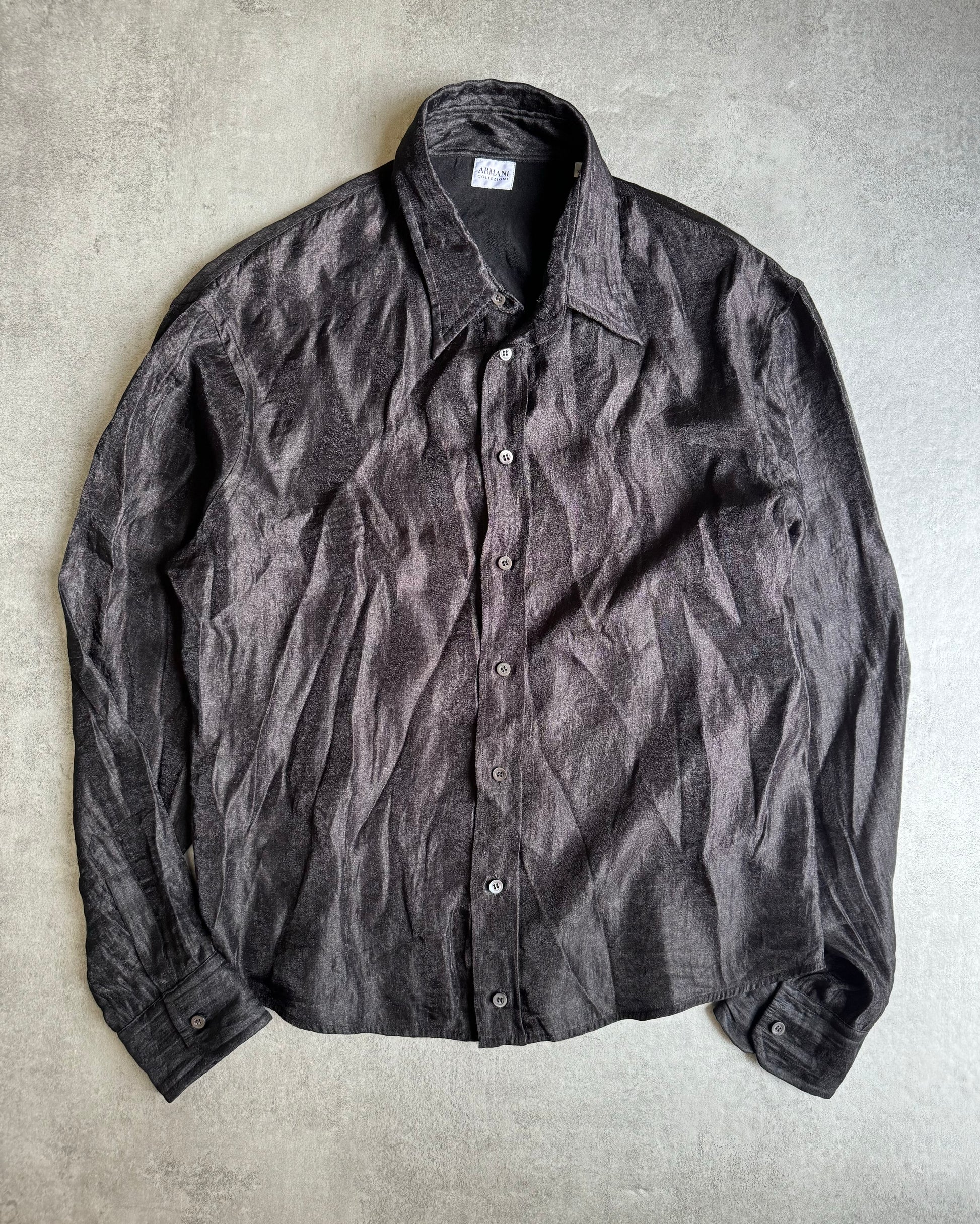 1990s Armani Collezioni Light Black Pure Shirt  (M) - 4