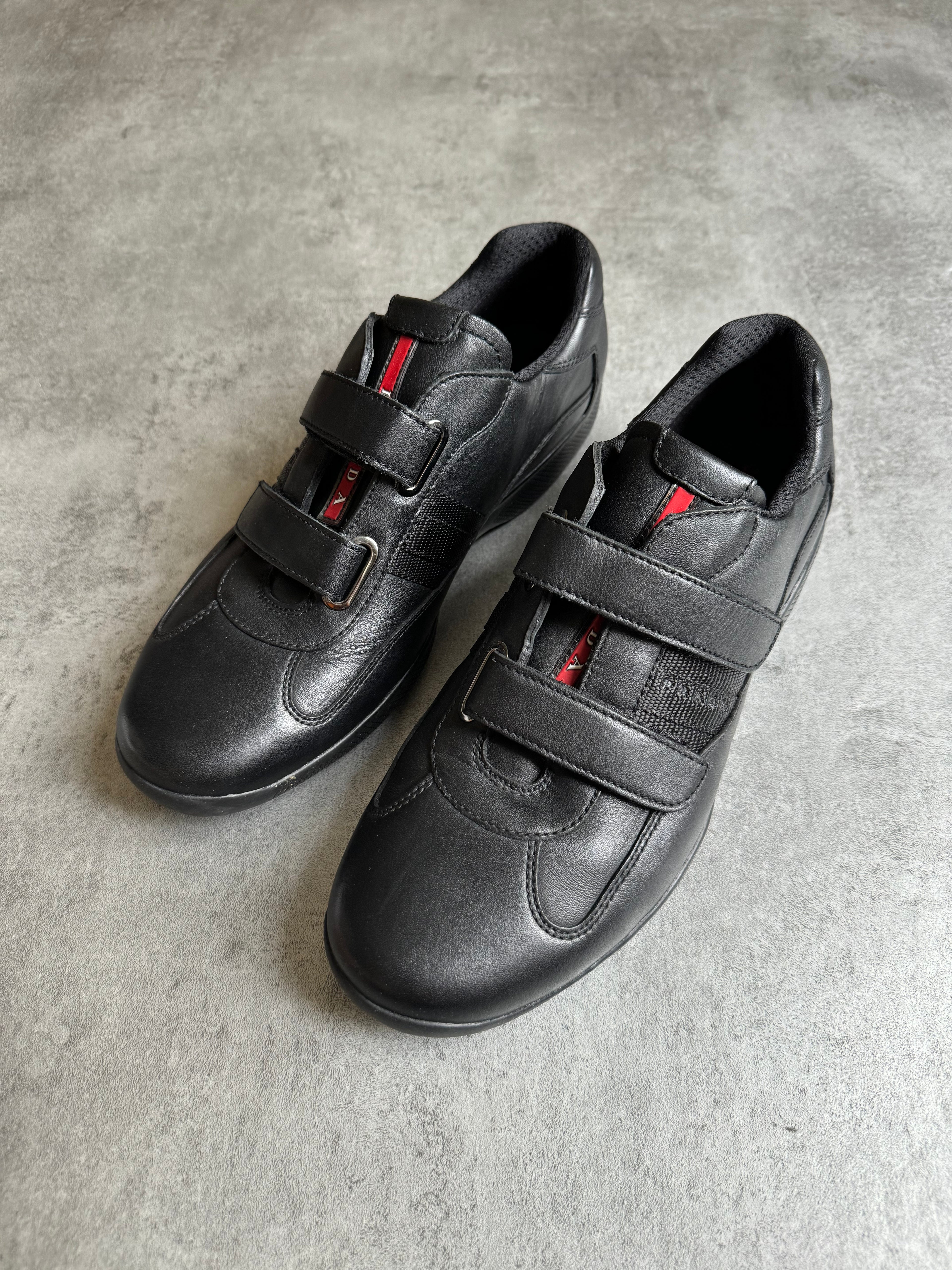 2000s Prada America's Cup Alternative Scratch Black Leather (41) - 4