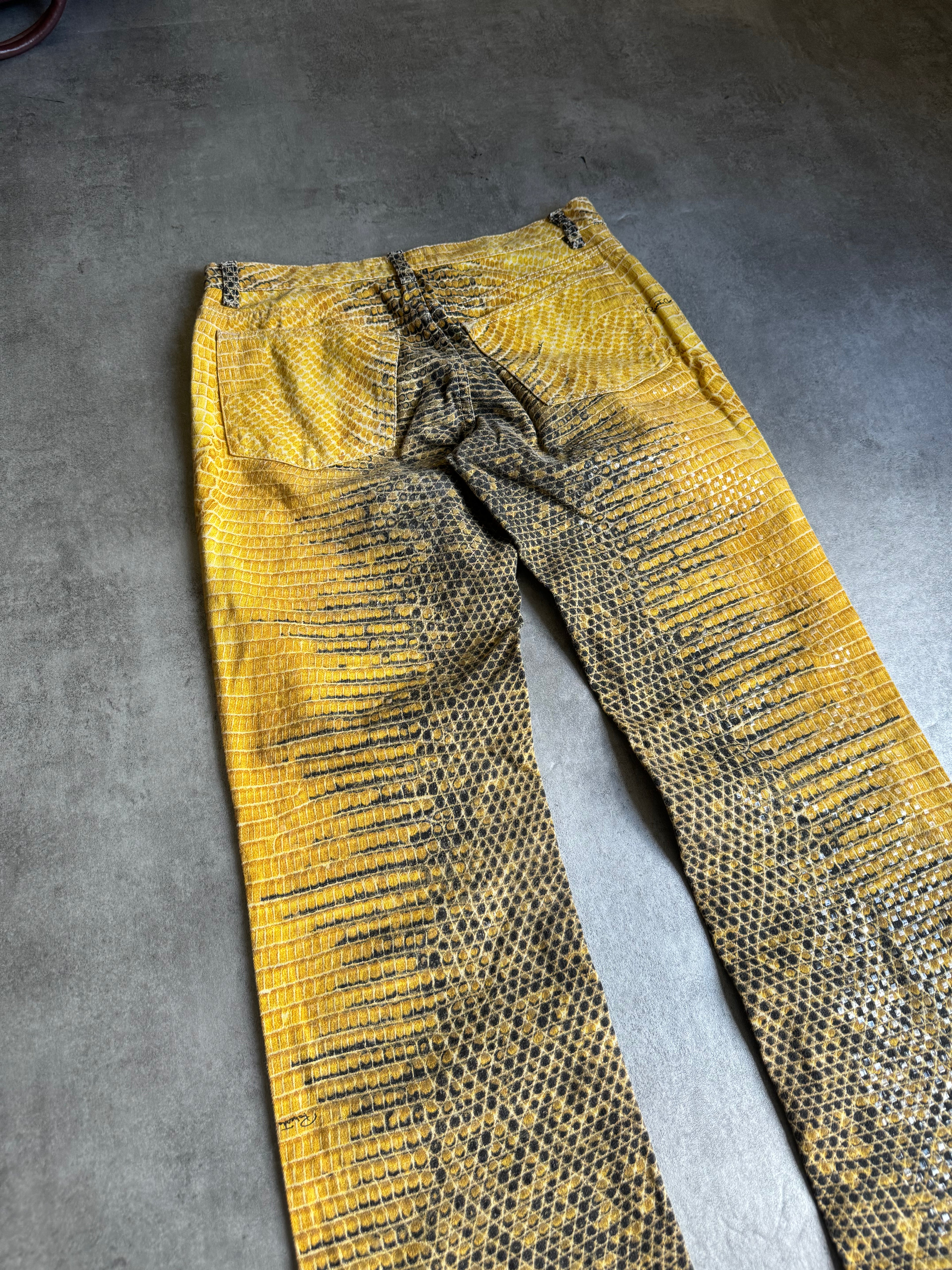 1990s Roberto Cavalli Bees Yellow Scales Pants (S) - 6