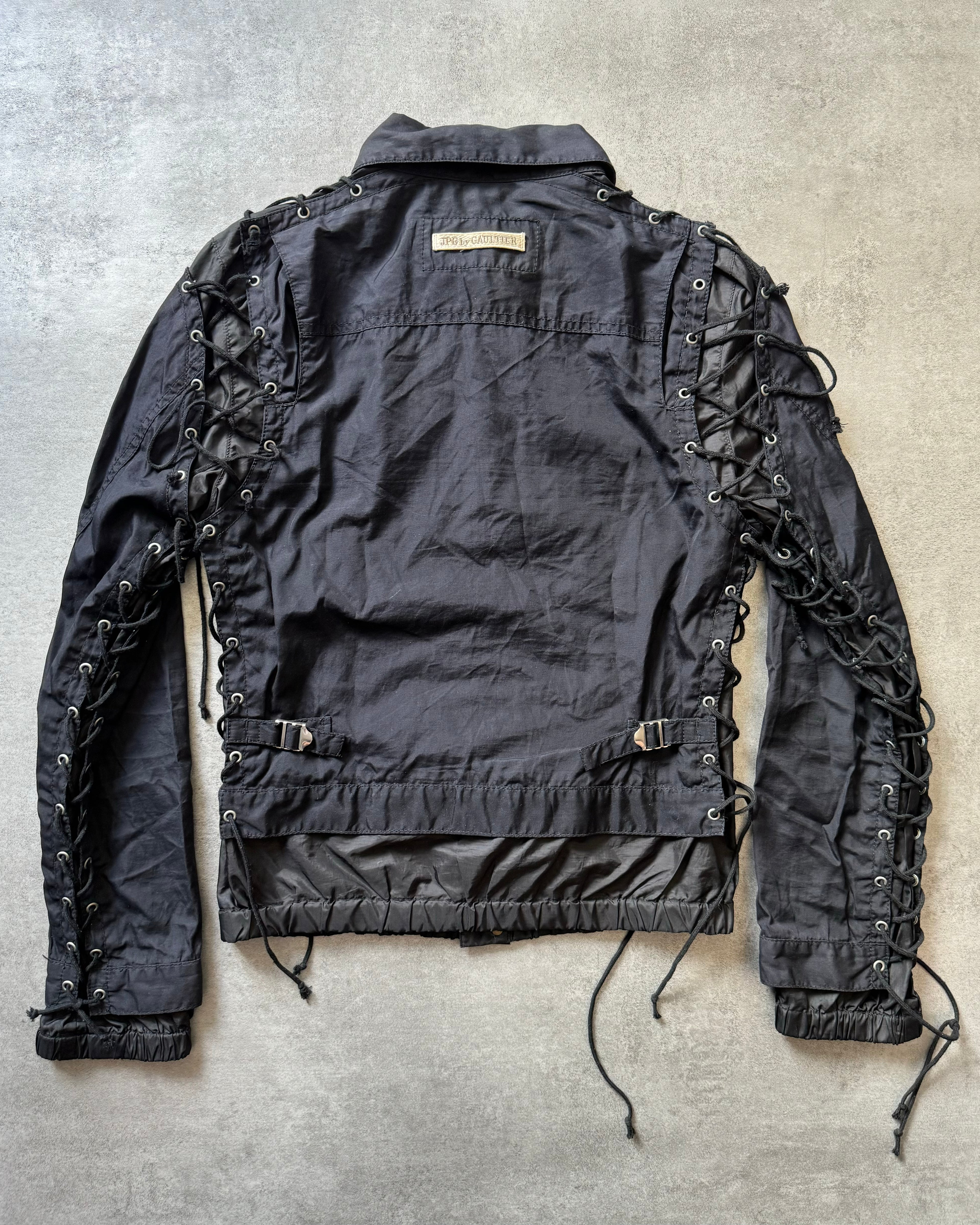 AW2003 Jean Paul Gaultier Strapped Bondage Light Trucker Jacket (S) - 2