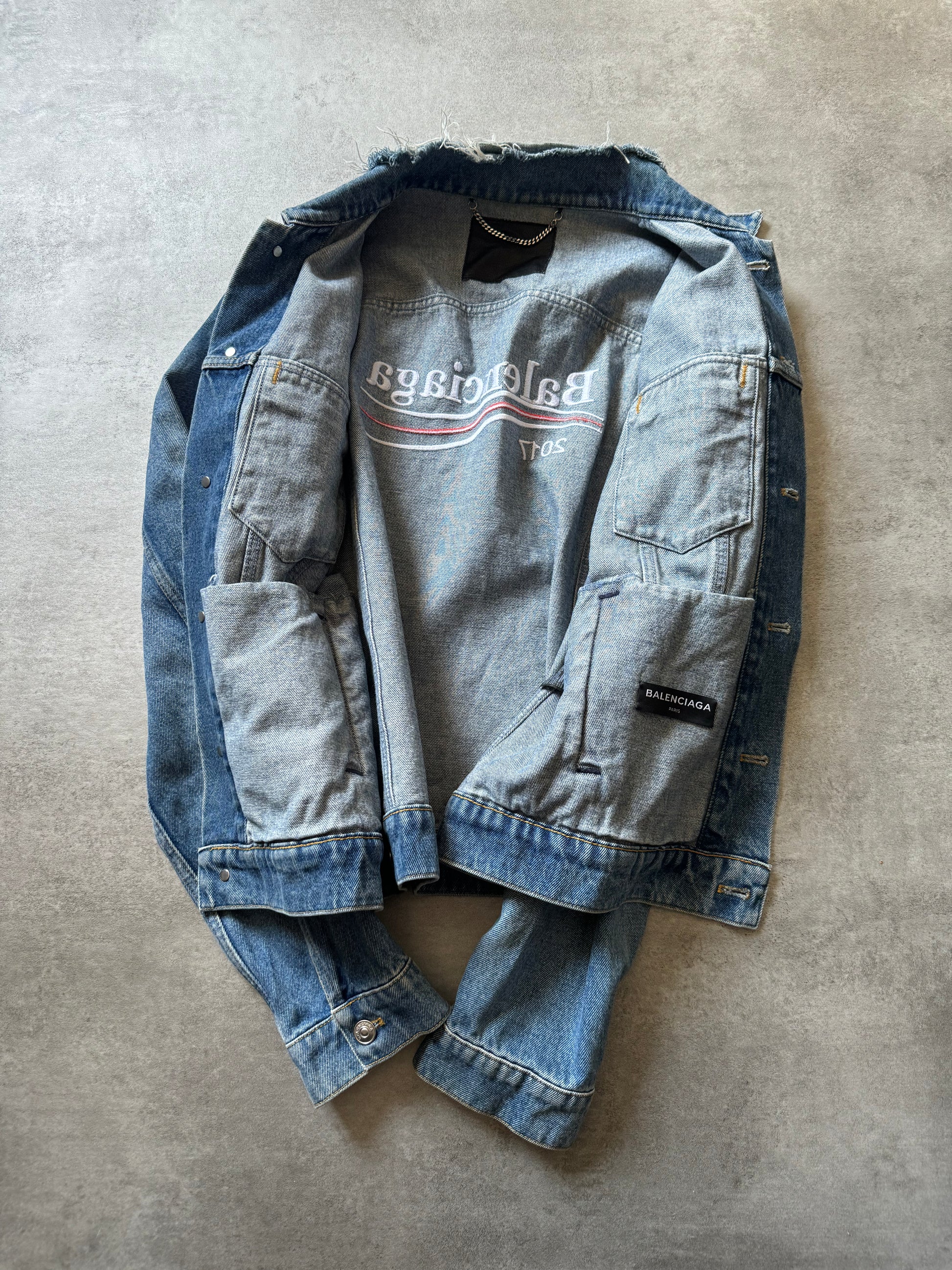 AW2017 Balenciaga Distressed Denim Logo Jacket (M) - 7