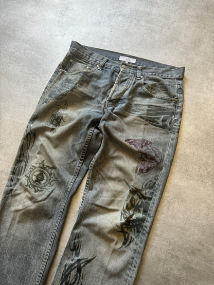 2000s Armani Limited Japan Printed Denim Jeans  (M) - 6