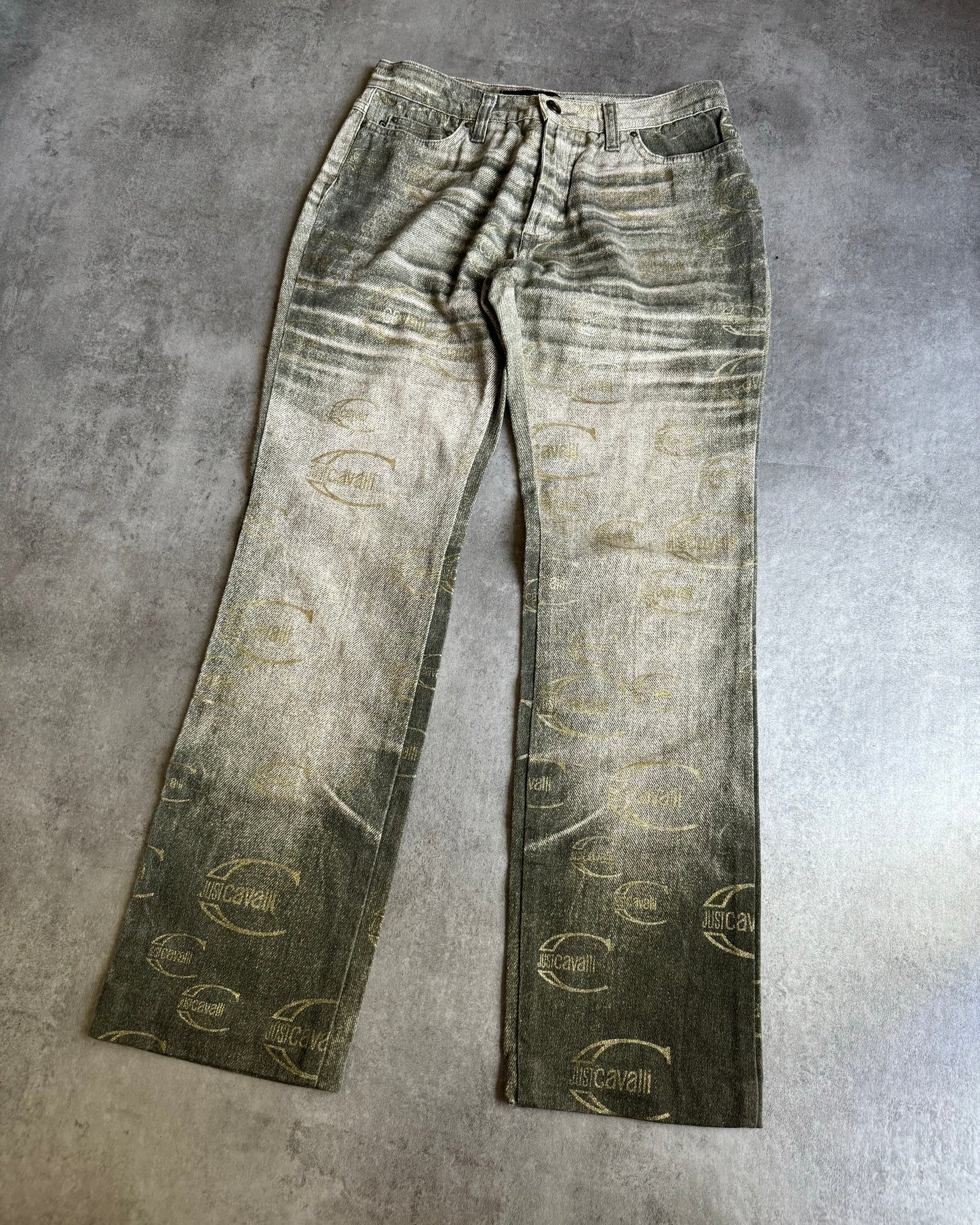 AW2003 Cavalli Propaganda Logo Faded Olive Archive Pants (XS) - 5