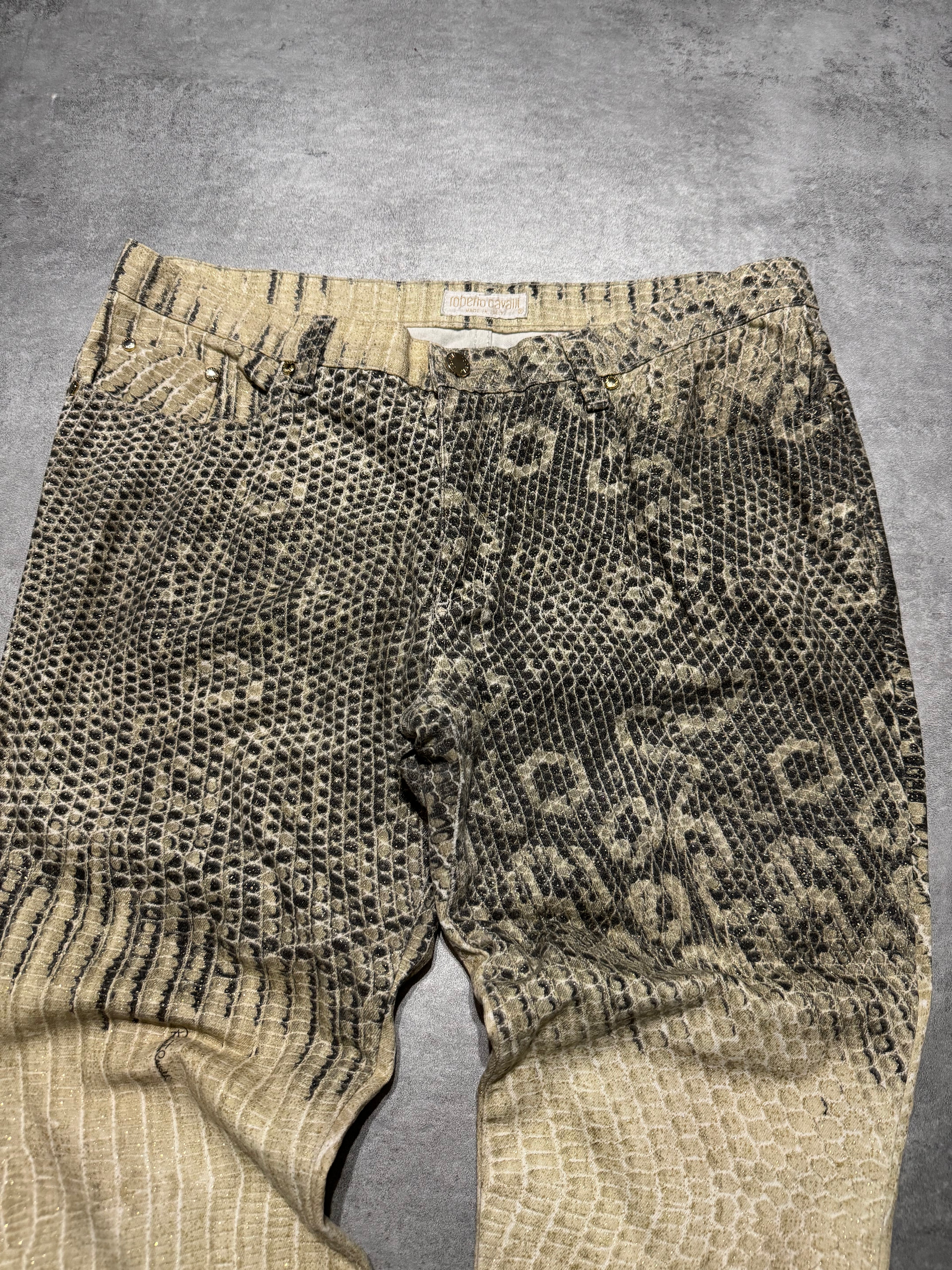 2000s Roberto Cavalli Snakeskin Effect Beige Pattern Pants (L) - 6