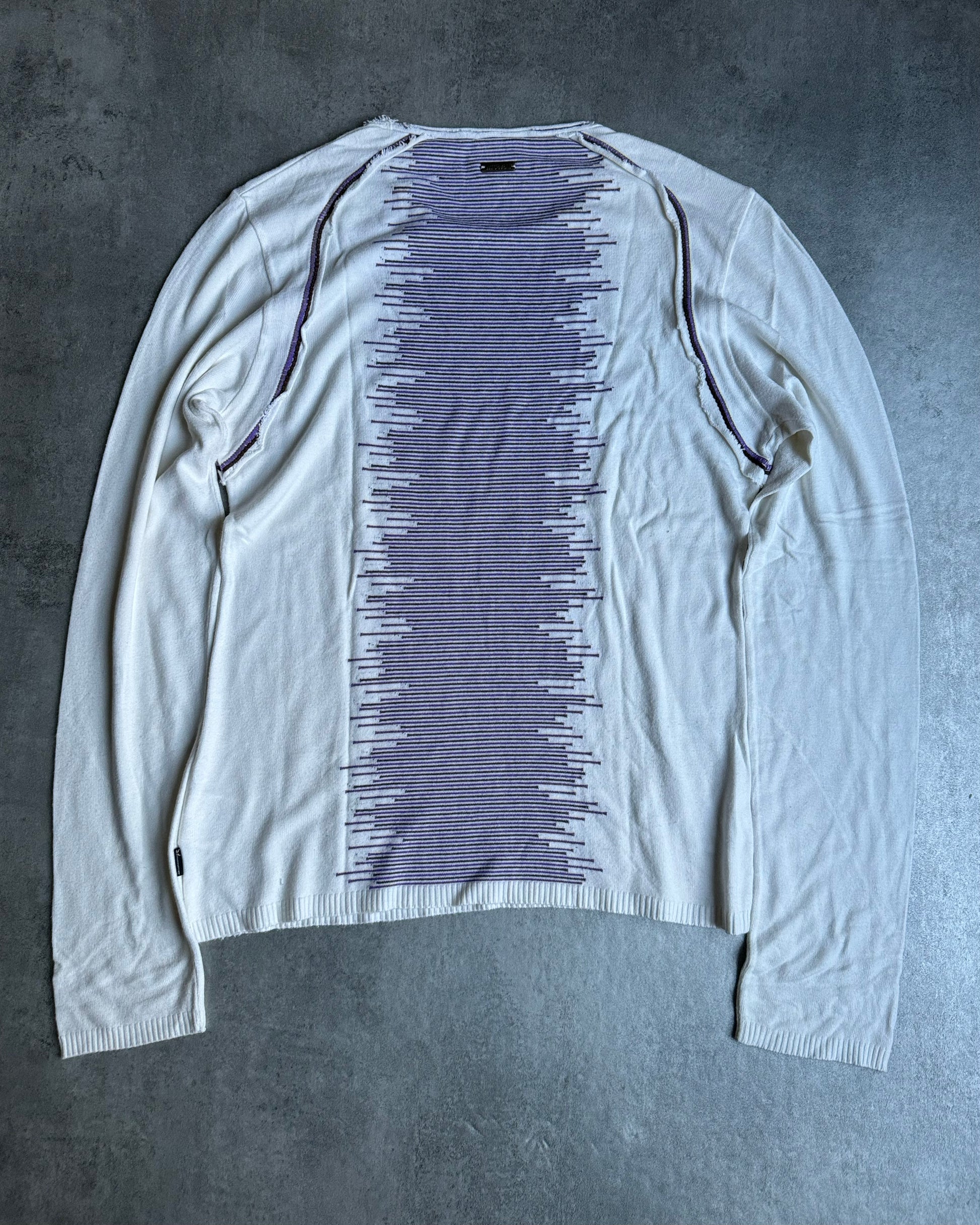 SS2007 Cavalli Purple Stripped Creamy Sweater (M) - 2