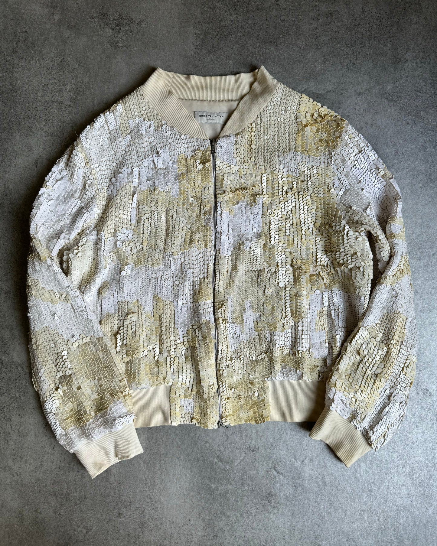 SS2007 Dries Van Noten Sequin Creamy Bomber Jacket (S) - 1