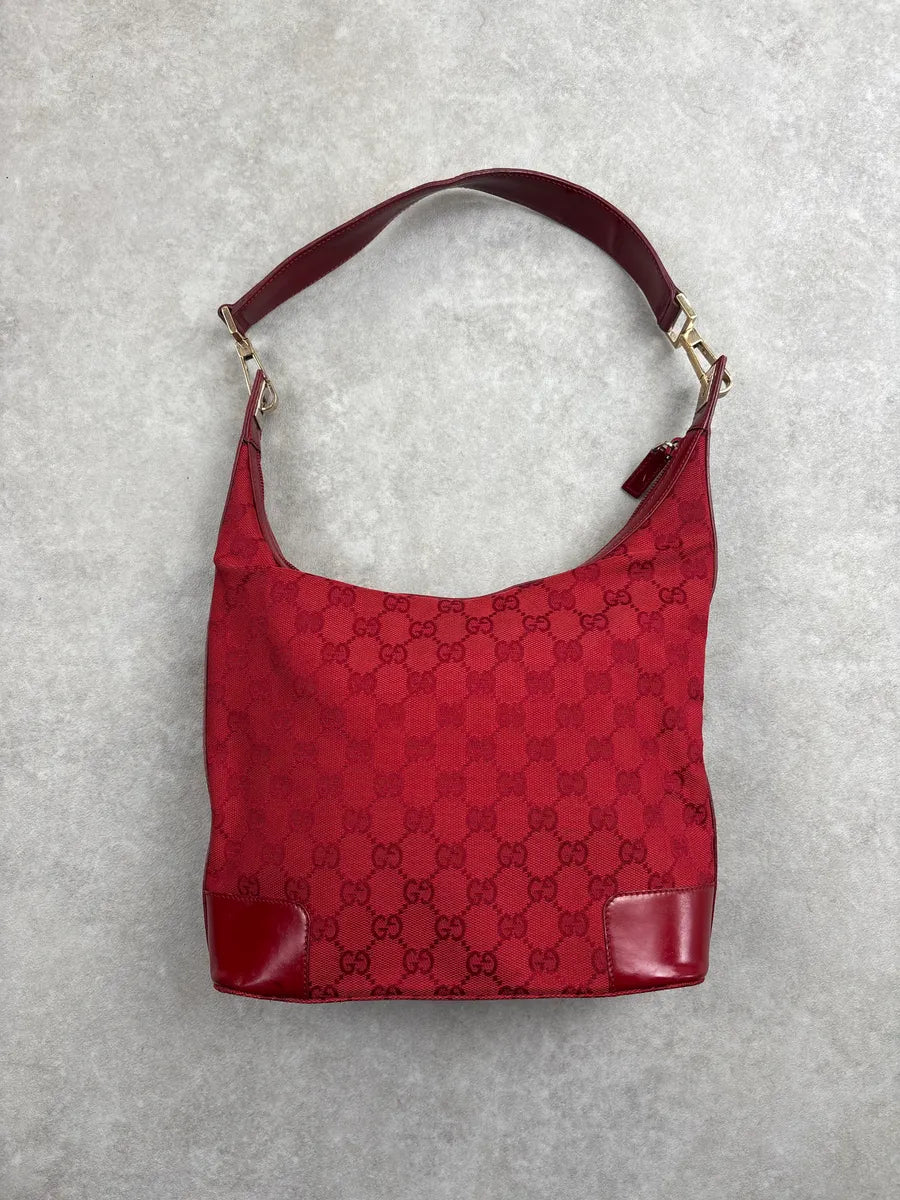 2000s Gucci Red Canvas Hobo GG Monogram Bag OCeBywsk 0