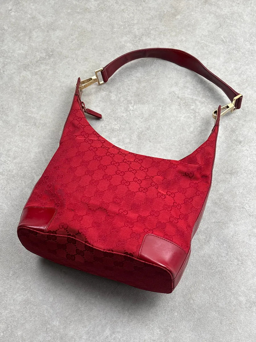 2000s Gucci Red Canvas Hobo GG Monogram Bag OCeBywsk 5