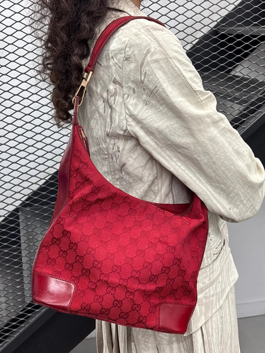2000s Gucci Red Canvas Hobo GG Monogram Bag OCeBywsk 2