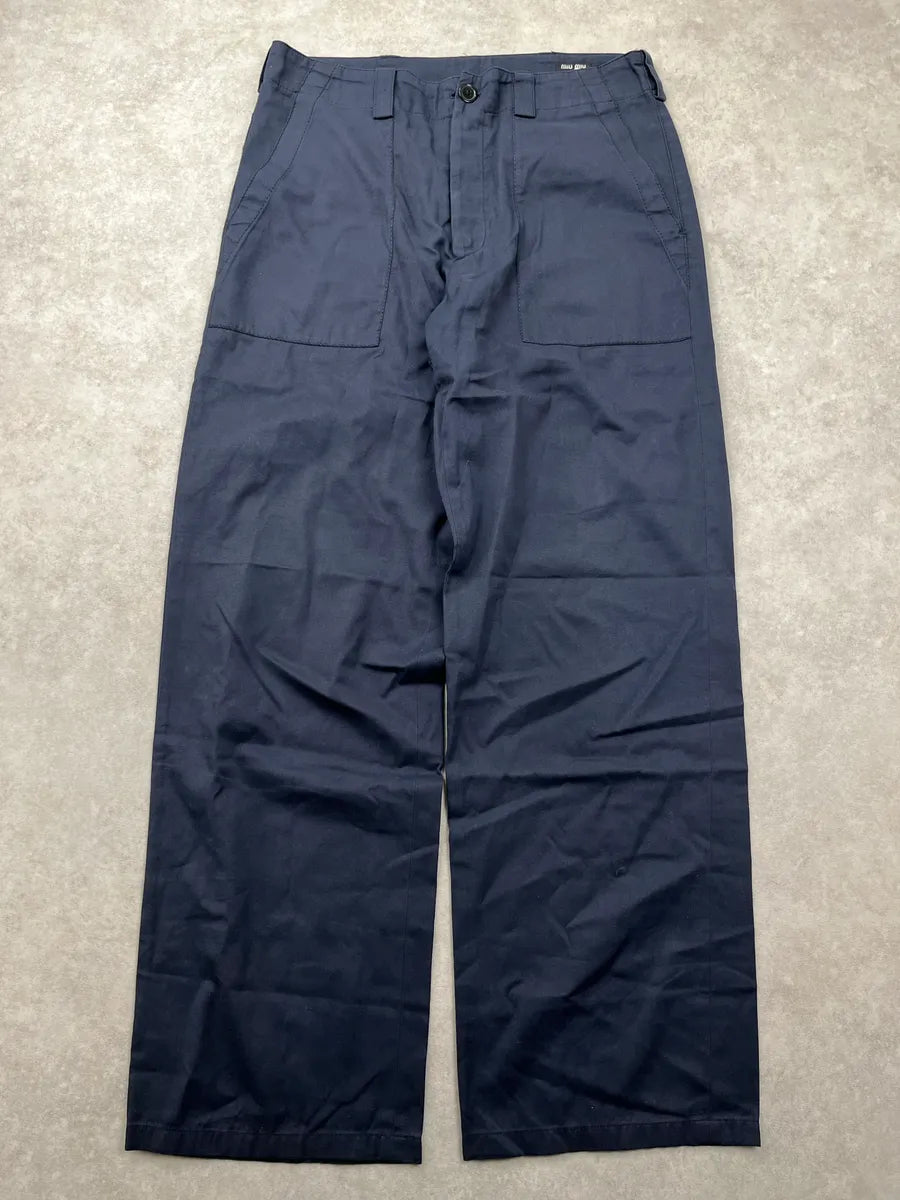 2000s Miu Miu Navy Wide Leg Patch Pocket Pants ODpWHWgH 2