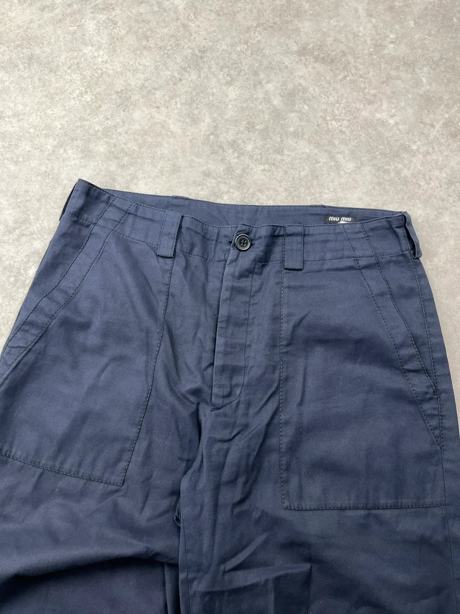 2000s Miu Miu Navy Wide Leg Patch Pocket Pants ODpWHWgH 5