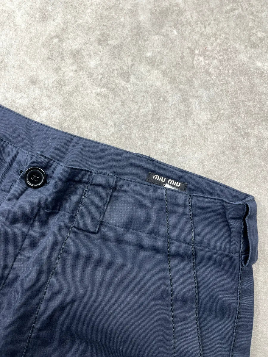 2000s Miu Miu Navy Wide Leg Patch Pocket Pants ODpWHWgH 9