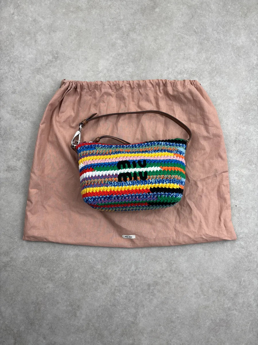 2023 MiuMiu Multicolor Crochet L'Ete Stripe Shoulder Bag OEgrTWEC 3