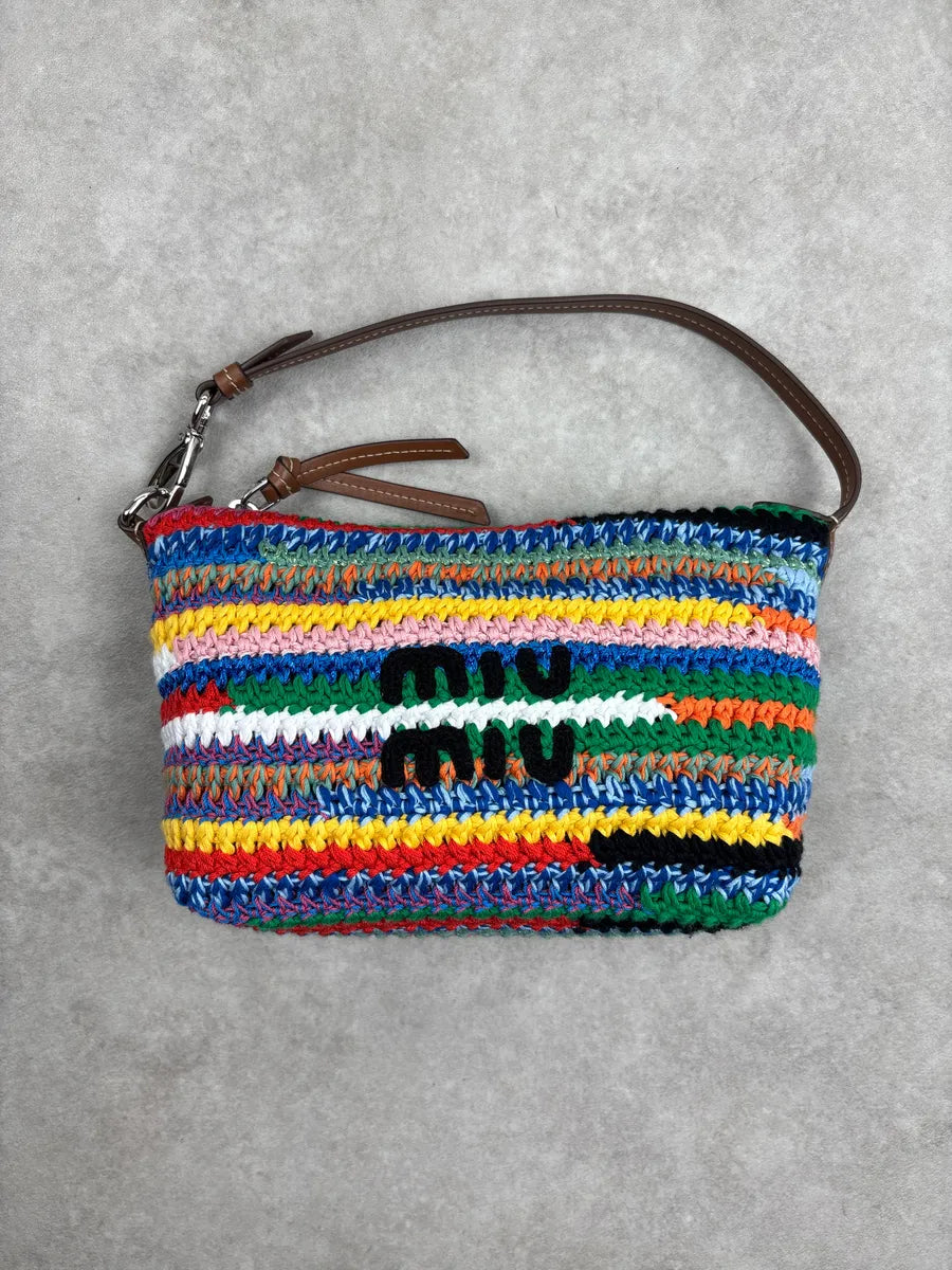 2023 MiuMiu Multicolor Crochet L'Ete Stripe Shoulder Bag OEgrTWEC 0