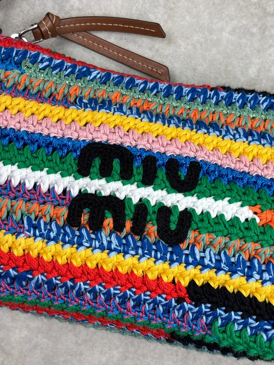 2023 MiuMiu Multicolor Crochet L'Ete Stripe Shoulder Bag OEgrTWEC 6