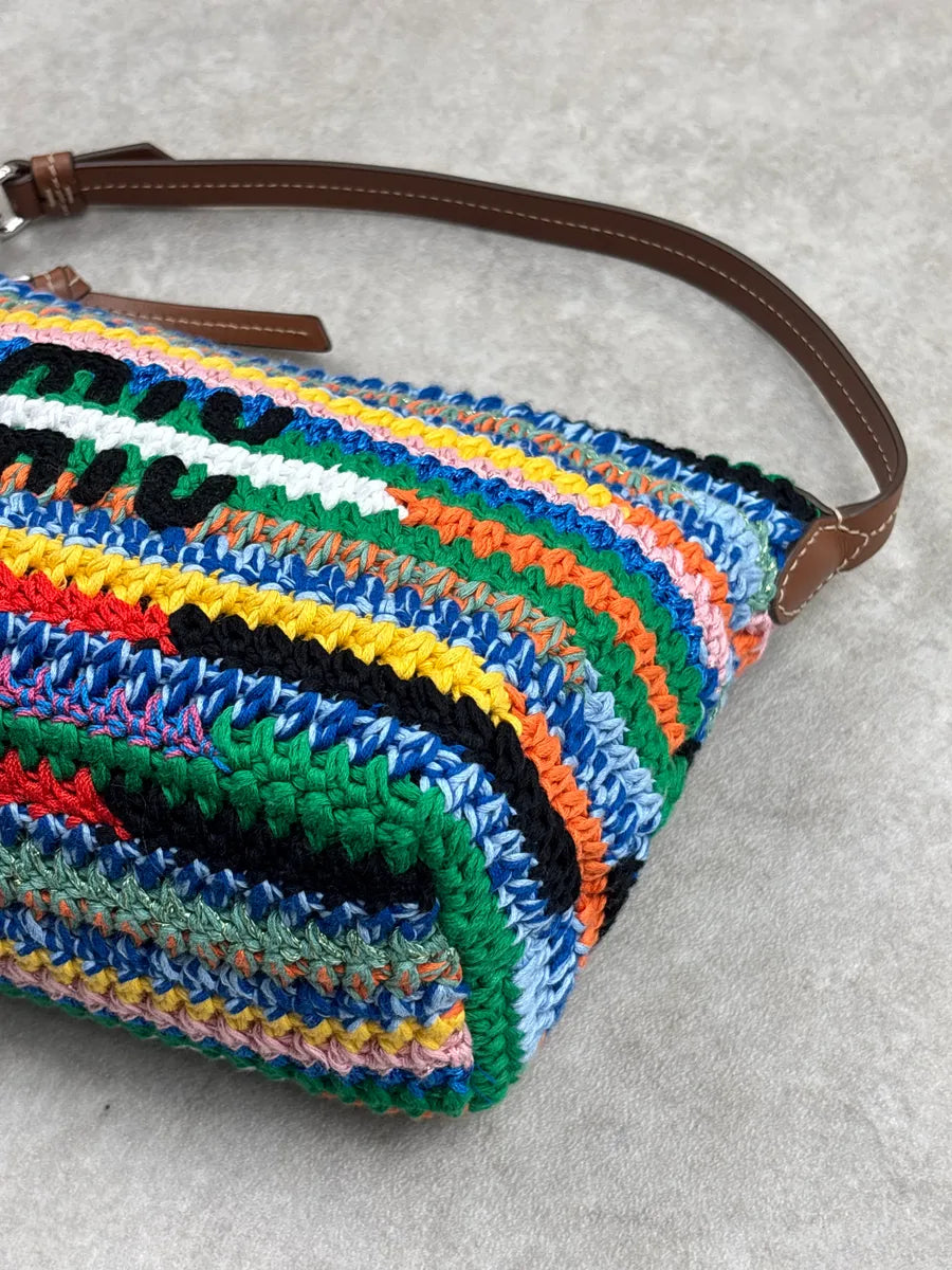 2023 MiuMiu Multicolor Crochet L'Ete Stripe Shoulder Bag OEgrTWEC 7