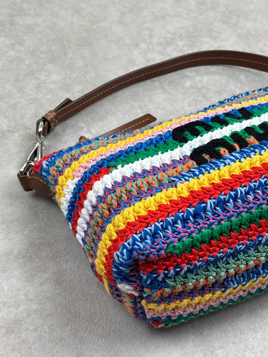 2023 MiuMiu Multicolor Crochet L'Ete Stripe Shoulder Bag OEgrTWEC 8