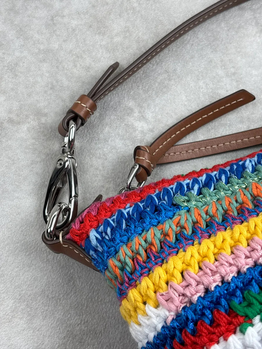 2023 MiuMiu Multicolor Crochet L'Ete Stripe Shoulder Bag OEgrTWEC 9