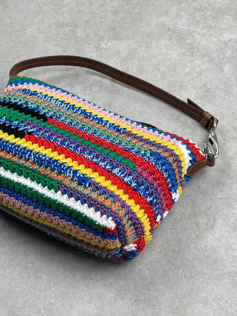 2023 MiuMiu Multicolor Crochet L'Ete Stripe Shoulder Bag OEgrTWEC 5
