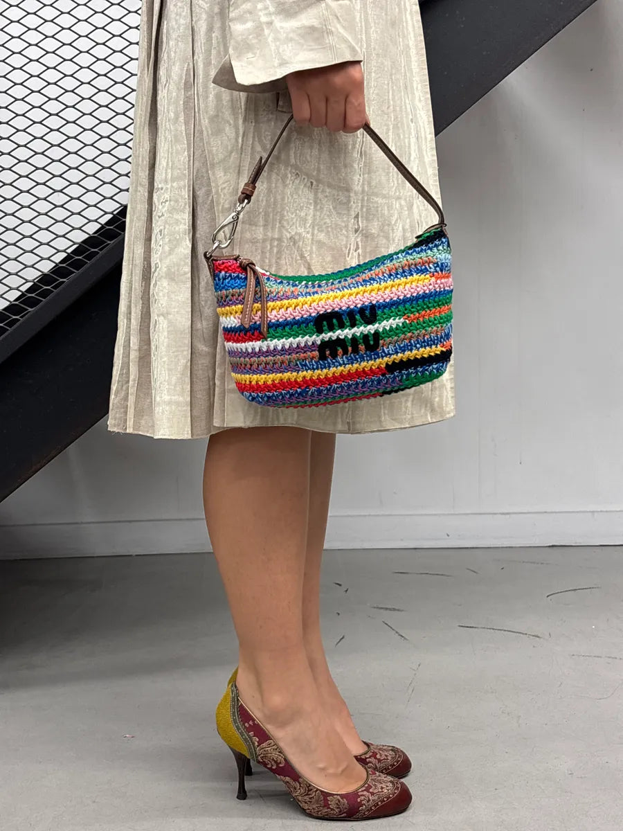 2023 MiuMiu Multicolor Crochet L'Ete Stripe Shoulder Bag OEgrTWEC 1