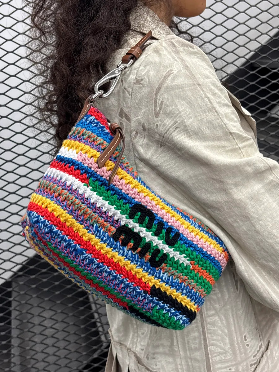 2023 MiuMiu Multicolor Crochet L'Ete Stripe Shoulder Bag OEgrTWEC 2