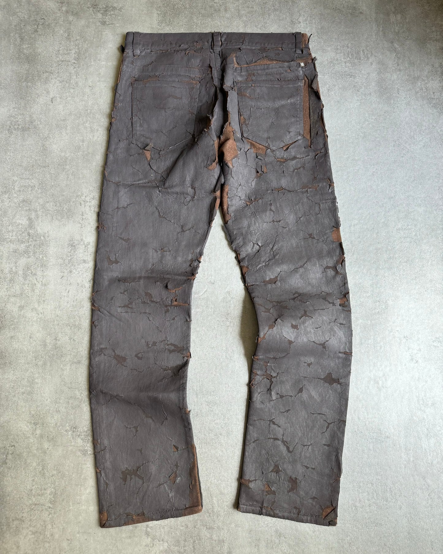 AW2022 Givenchy Distressed Cracked Brown Biker Pants (M) - 2