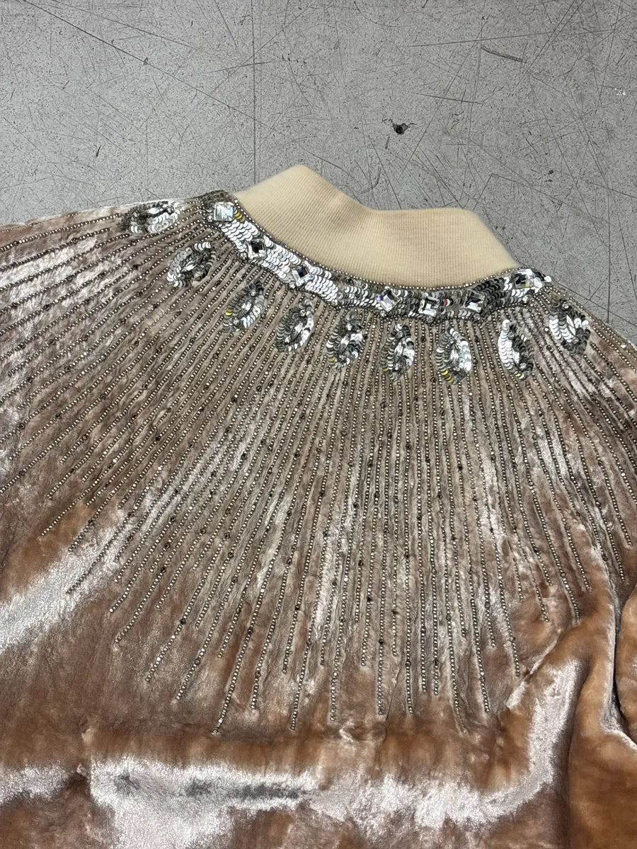 FW2016 Saint Laurent Beige Velvet Crystal Sunray Embellished Bomber Jacket by Hedi Slimane OOGUXYEq 10