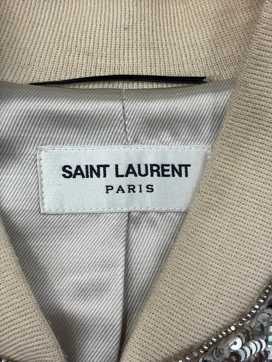 FW2016 Saint Laurent Beige Velvet Crystal Sunray Embellished Bomber Jacket by Hedi Slimane OOGUXYEq 14