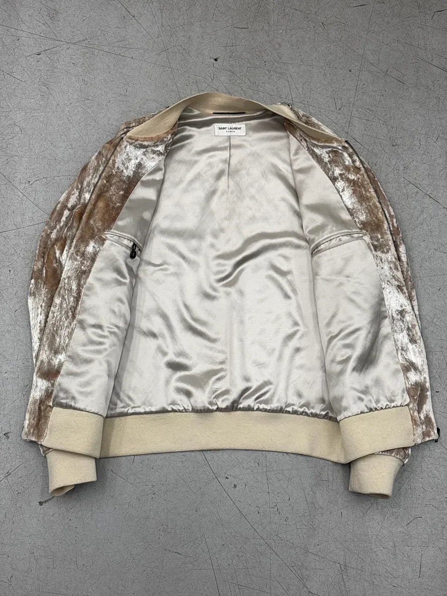 FW2016 Saint Laurent Beige Velvet Crystal Sunray Embellished Bomber Jacket by Hedi Slimane OOGUXYEq 5