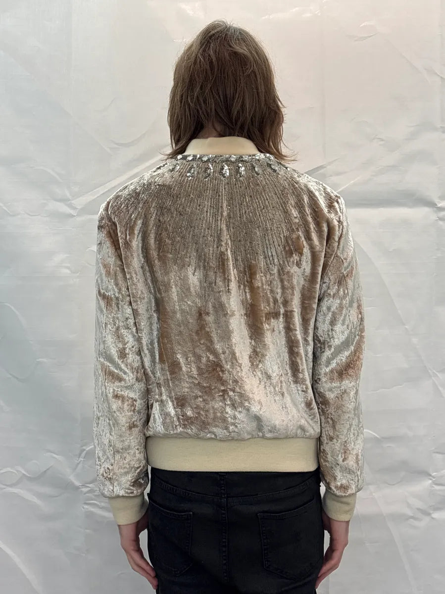 FW2016 Saint Laurent Beige Velvet Crystal Sunray Embellished Bomber Jacket by Hedi Slimane OOGUXYEq 3