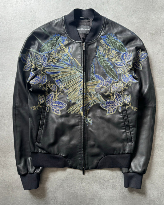 SS2017 Emporio Armani Embroidered Natural Royal Eagle Black Leather Jacket (M) - 1