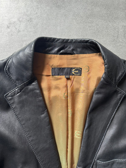AW2005 Cavalli Black Leather Trench Matrix Jacket (L) - 6
