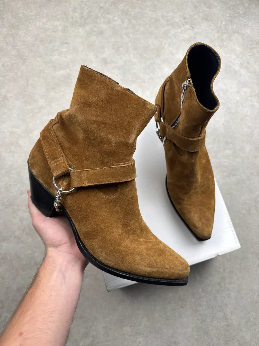 SS2019 Celine Camel Suede Harness Chain Detail Boots ORuQTxow 0