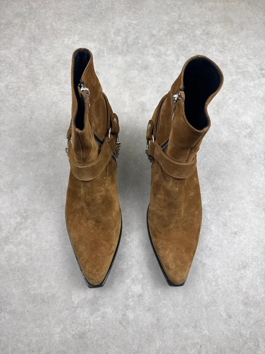 SS2019 Celine Camel Suede Harness Chain Detail Boots ORuQTxow 2