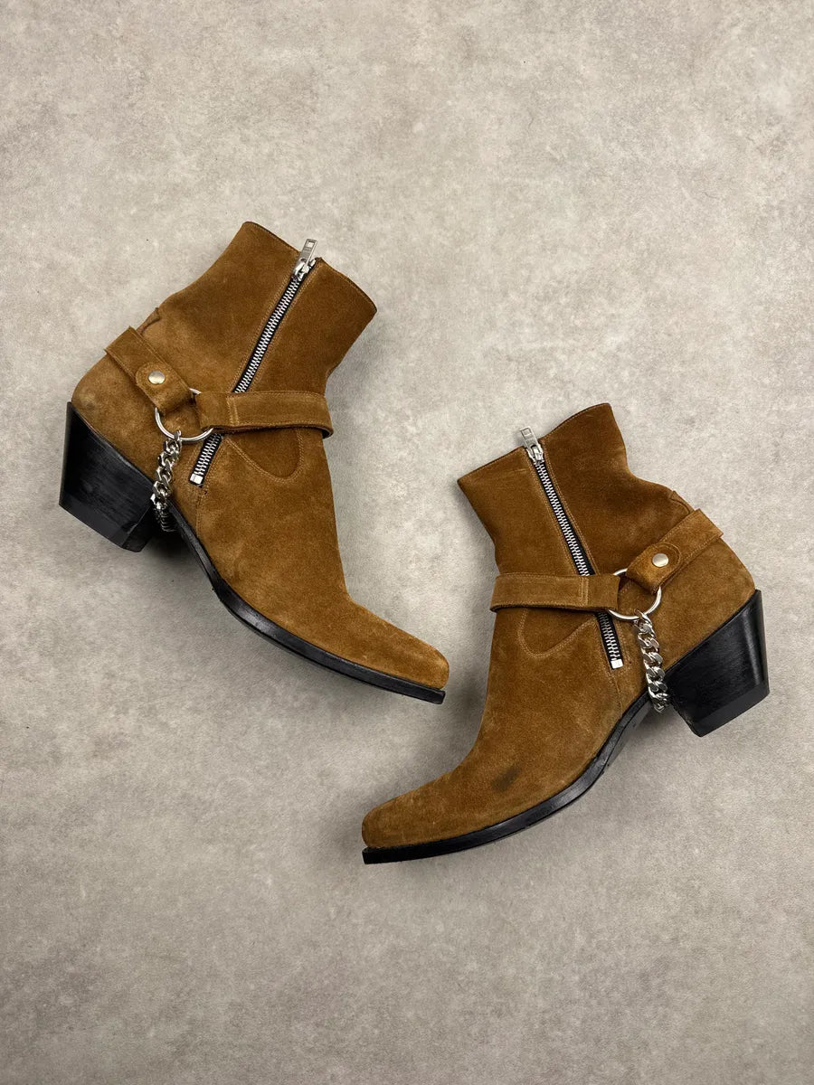 SS2019 Celine Camel Suede Harness Chain Detail Boots ORuQTxow 5