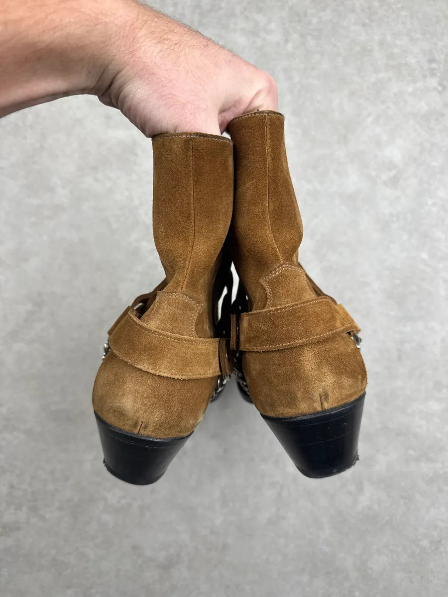 SS2019 Celine Camel Suede Harness Chain Detail Boots ORuQTxow 6
