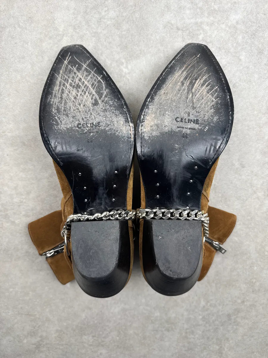 SS2019 Celine Camel Suede Harness Chain Detail Boots ORuQTxow 7
