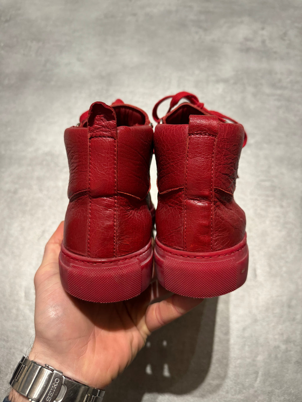 Balenciaga Arena Red High Top Leather Sneakers (41,5) - 4