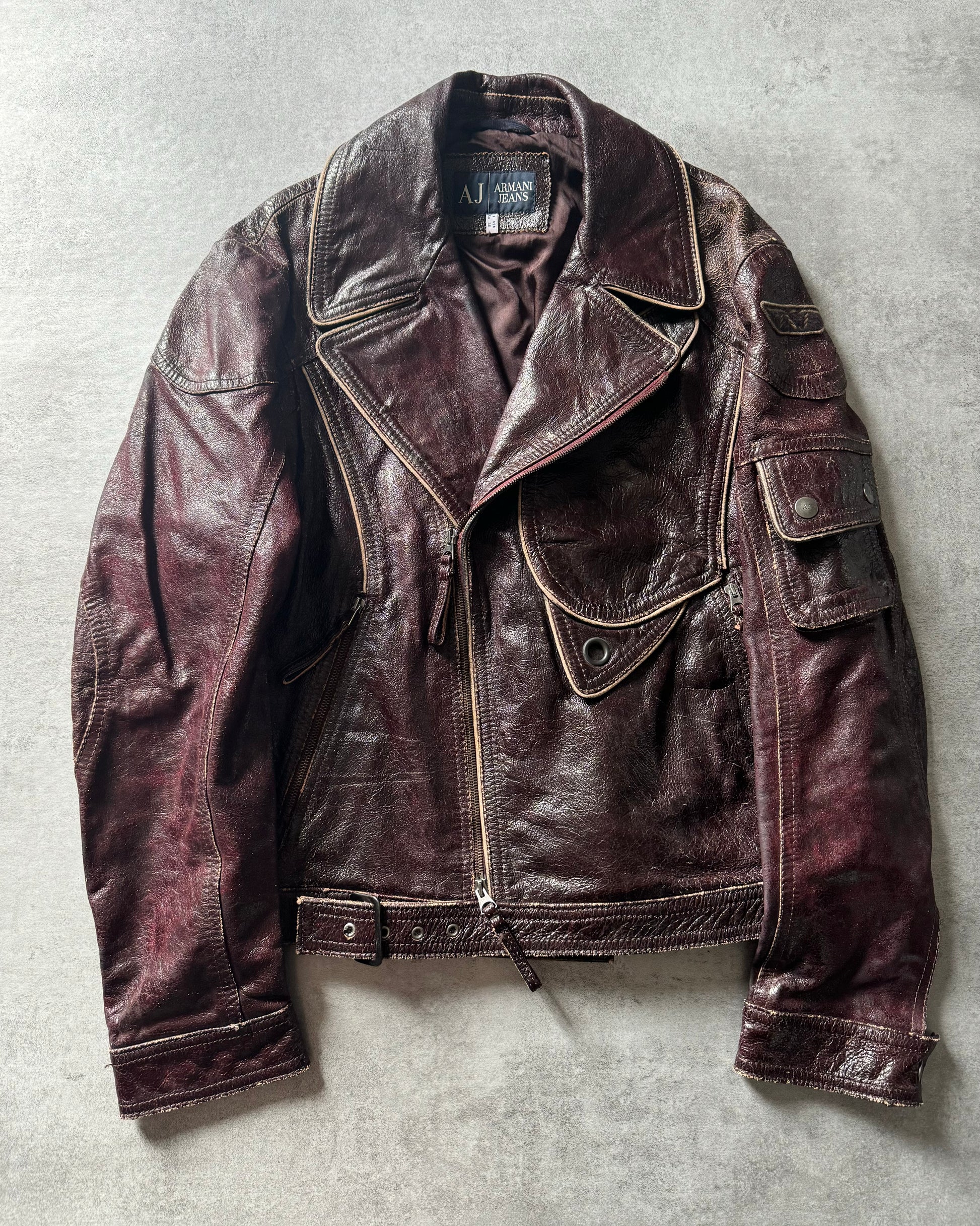 1990s Armani Dark Purple Biker Leather Jacket (L) - 4