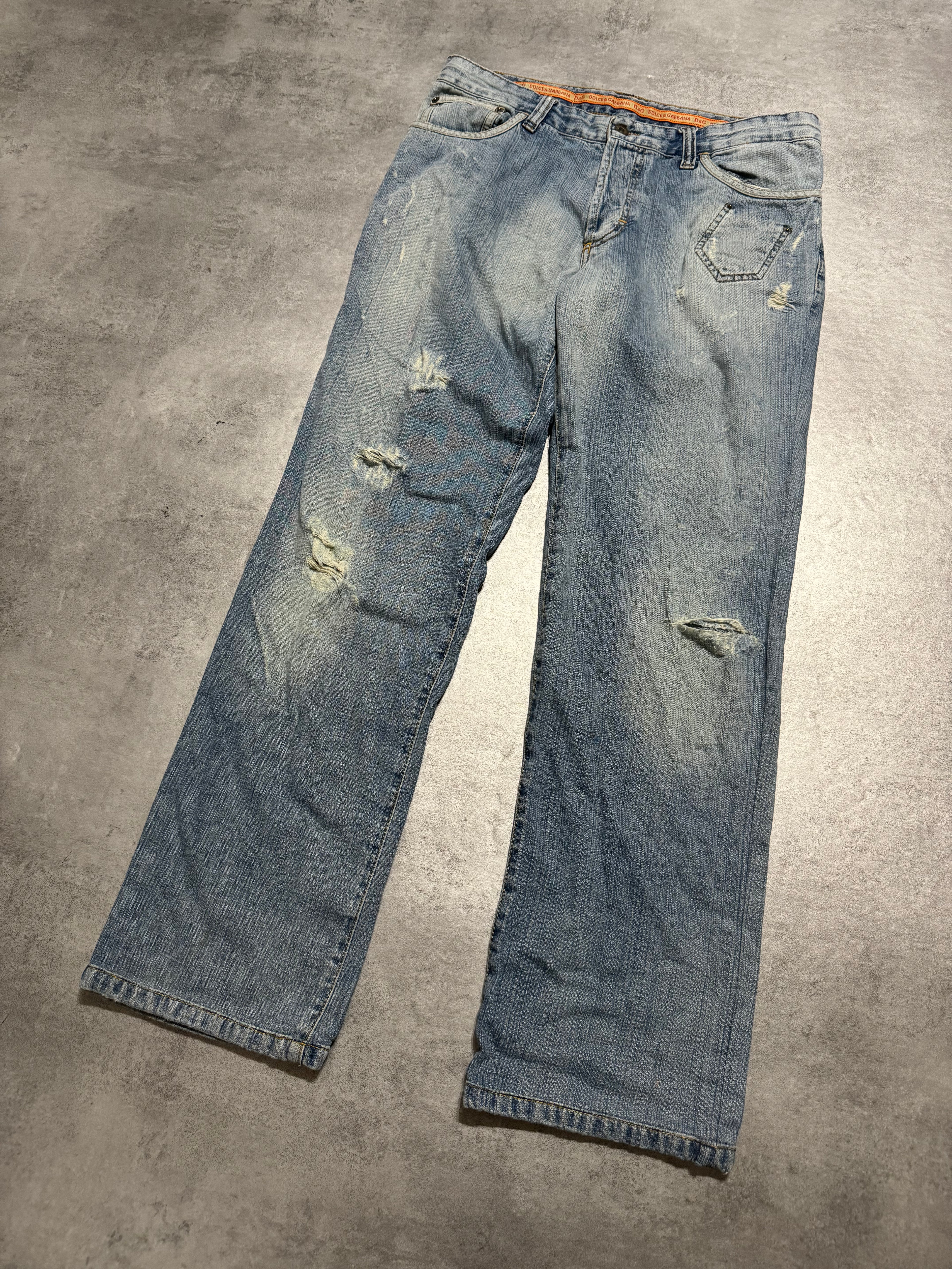 SS2006 Dolce & Gabbana Blue Distressed Denim Jeans  (L) - 8