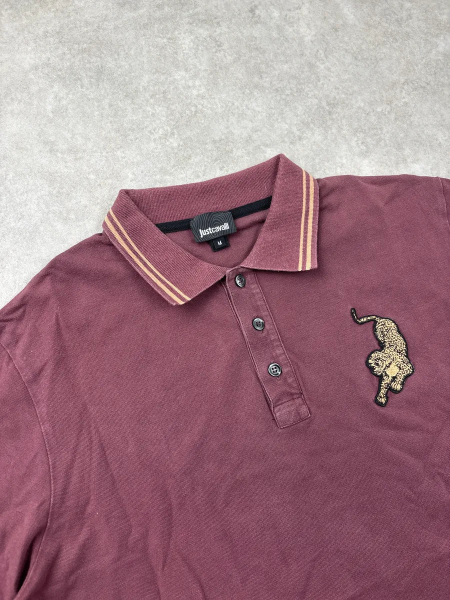 AW2017 Cavalli Burgundy Leopard Embroidered Polo OYtcKsQb 7
