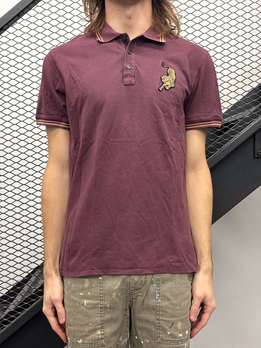 AW2017 Cavalli Burgundy Leopard Embroidered Polo OYtcKsQb 1