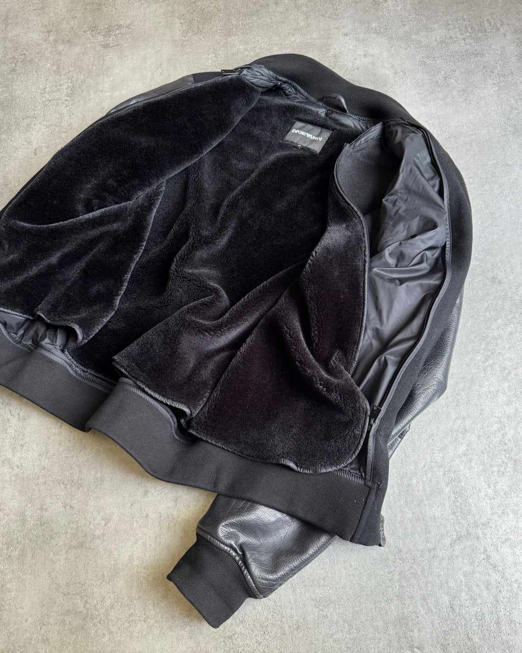 AW2018 Emporio Armani Black Leather Sleeves Bomber Jacket (M) - 5