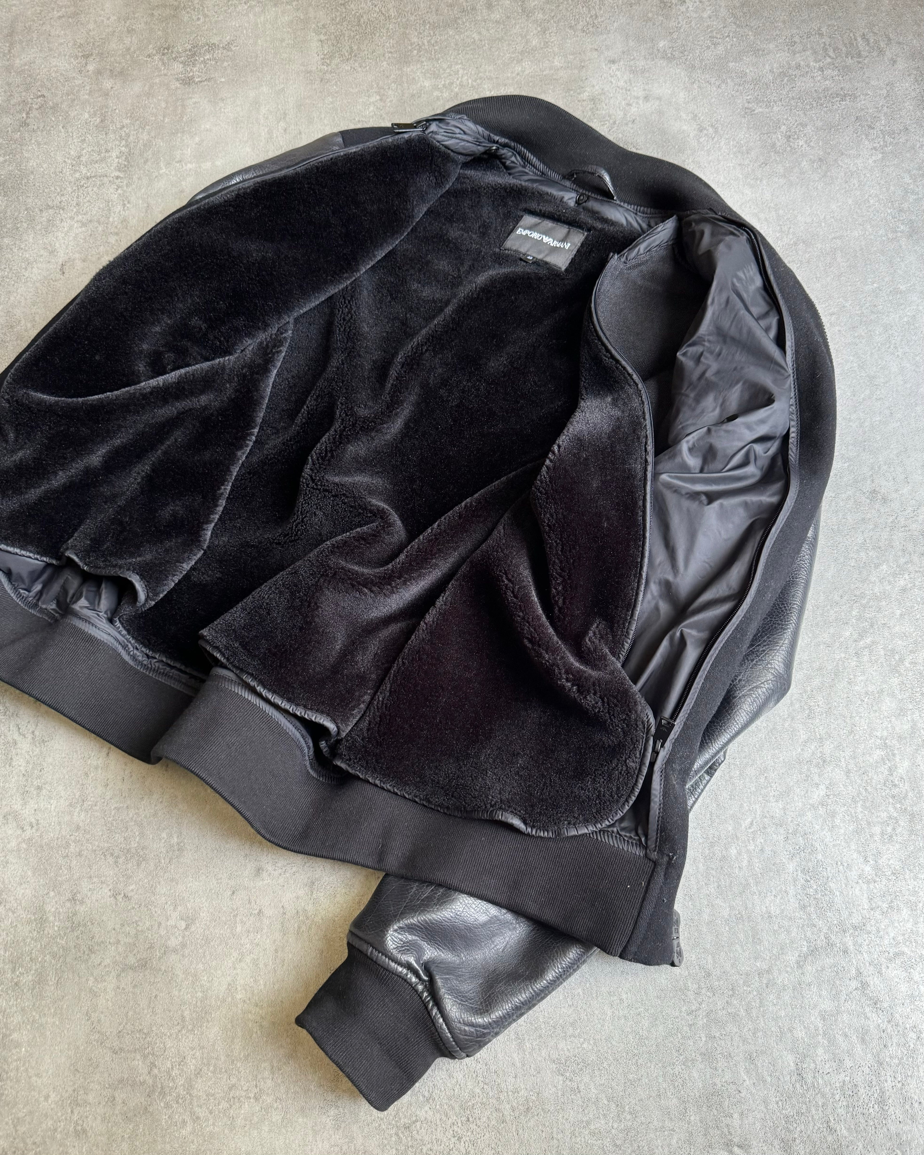 AW2018 Emporio Armani Black Leather Sleeves Bomber Jacket (M) - 5