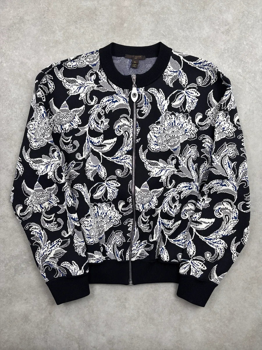 Louis Vuitton Navy Floral Jacquard Zip-Up Bomber Jacket OamMsxNT 0