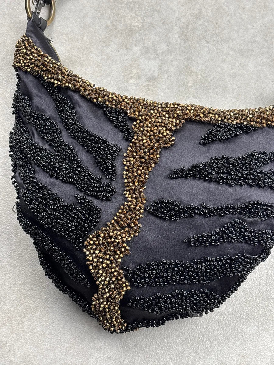 2000s Cesare Paciotti Black Beaded Fringe Tassel Shoulder Bag OauaYvNw 7
