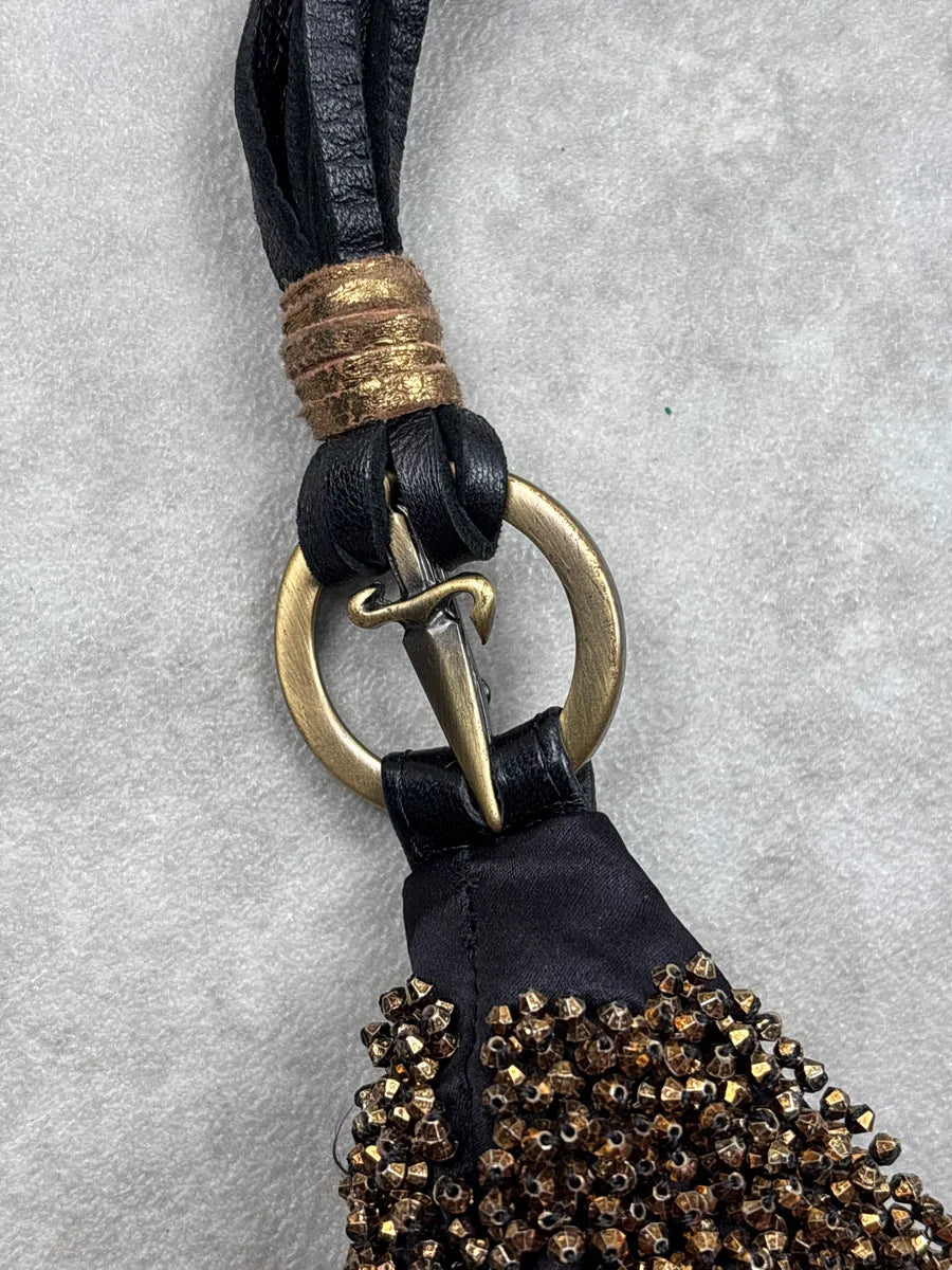 2000s Cesare Paciotti Black Beaded Fringe Tassel Shoulder Bag OauaYvNw 10