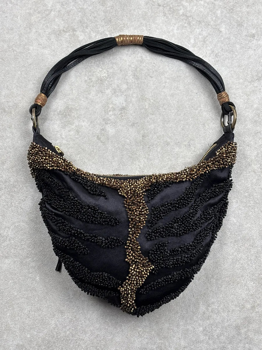 2000s Cesare Paciotti Black Beaded Fringe Tassel Shoulder Bag OauaYvNw 4